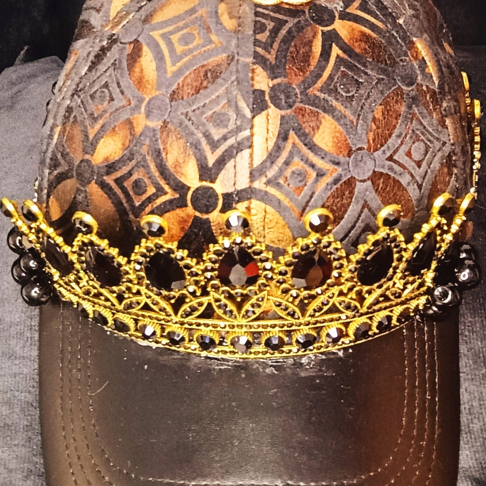 Gold and Black Embellished Crown Cap